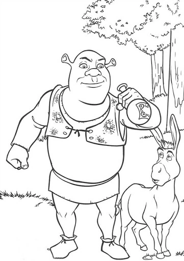 Coloring book donkey from Shrek with his friend goes to save the princess